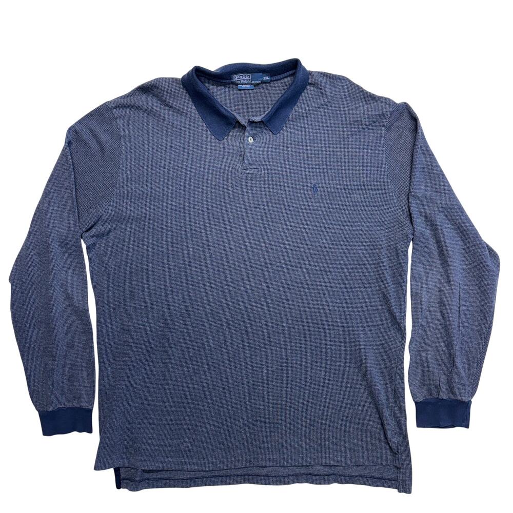 Vintage Polo Ralph Lauren Polo Shirt Men 2XL Long Sleeve Blue Pima Made in Peru